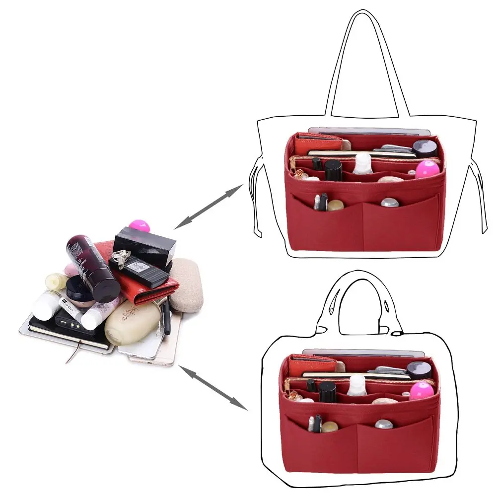 ZTUJO Felt Purse Organizer Insert, 7 Sizes, Red | Detachable Wallet & Metal Zipper (70-120c) - view 5