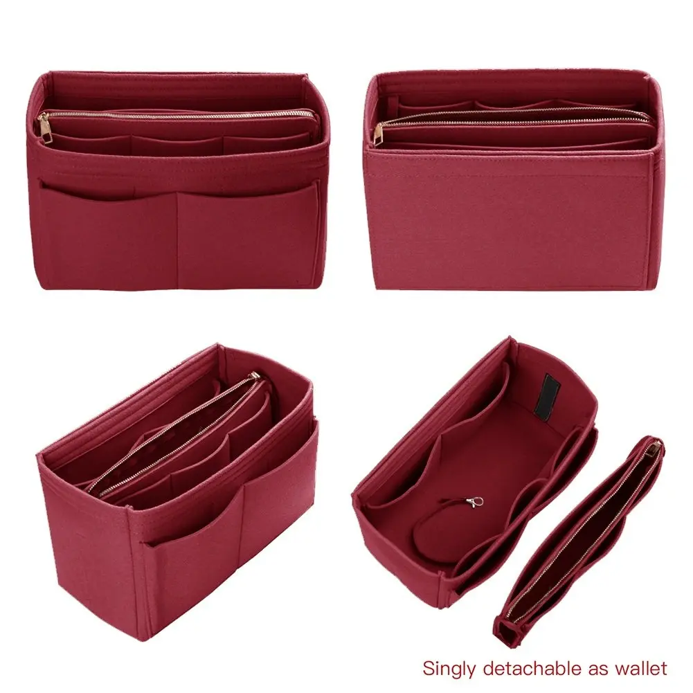 ZTUJO Felt Purse Organizer Insert, 7 Sizes, Red | Detachable Wallet & Metal Zipper (70-120c) - view 3
