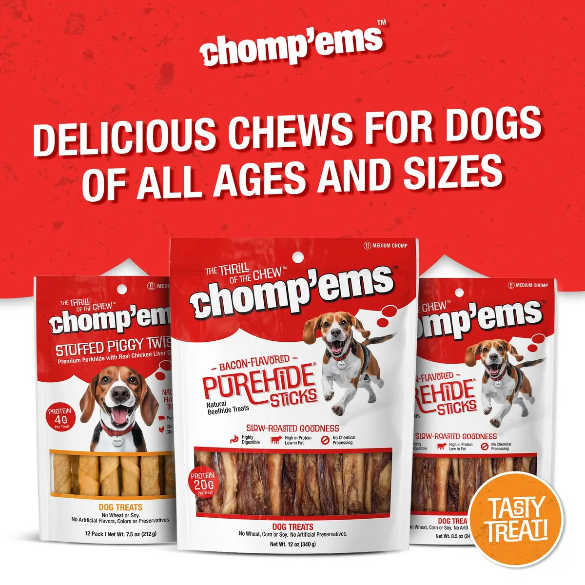 CHOMP 'EMS Bacon Flavored Purehide Sticks 12 oz | Natural Beefhide Dog Chews for All Sizes - view 8