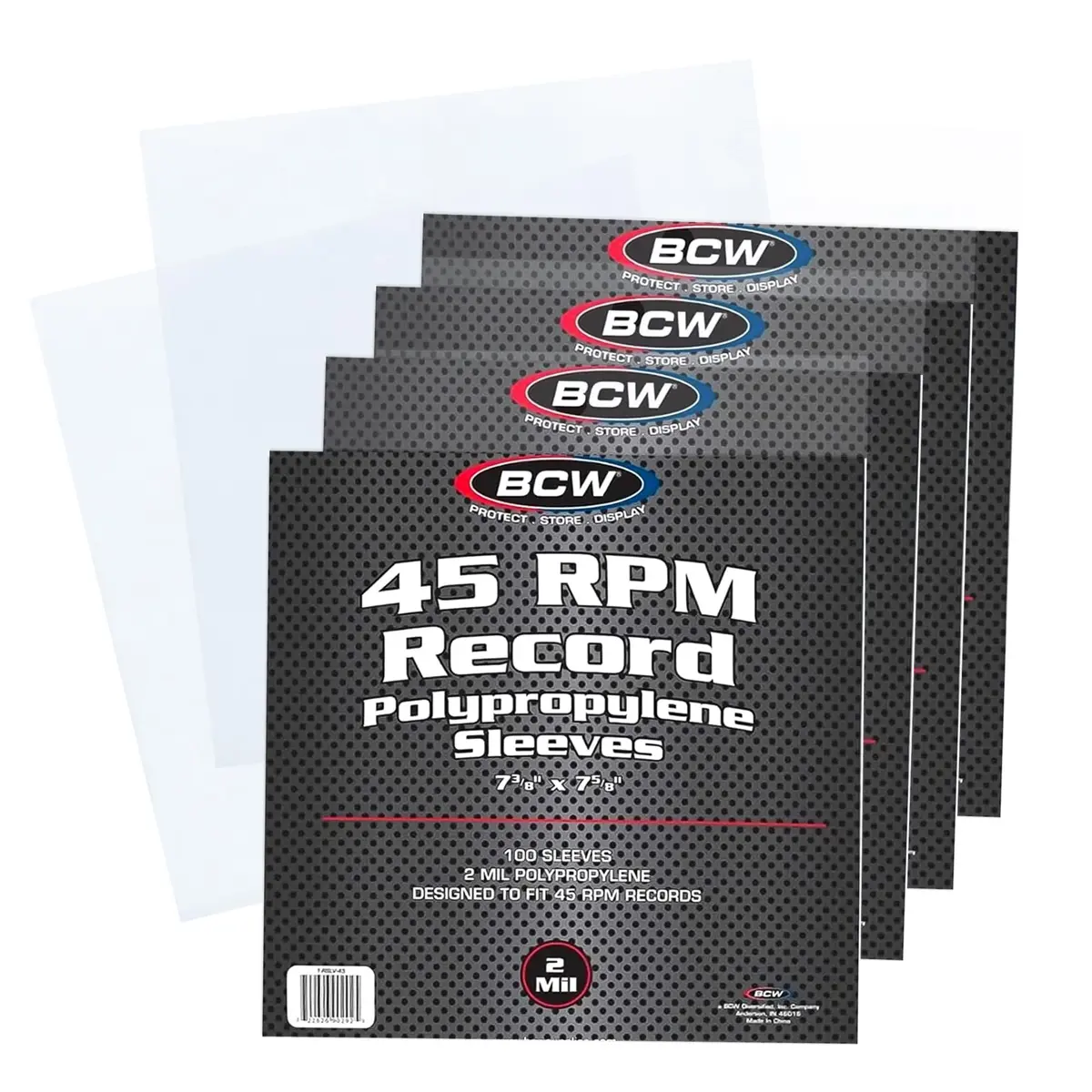 BCW 45 RPM Record Sleeves - 400 Count | 7.375 x 7.625 inches (18.7 x 19.4 cm) | Archival Polypropylene Outer Sleeves for 7-Inch Vinyl Records - main product image