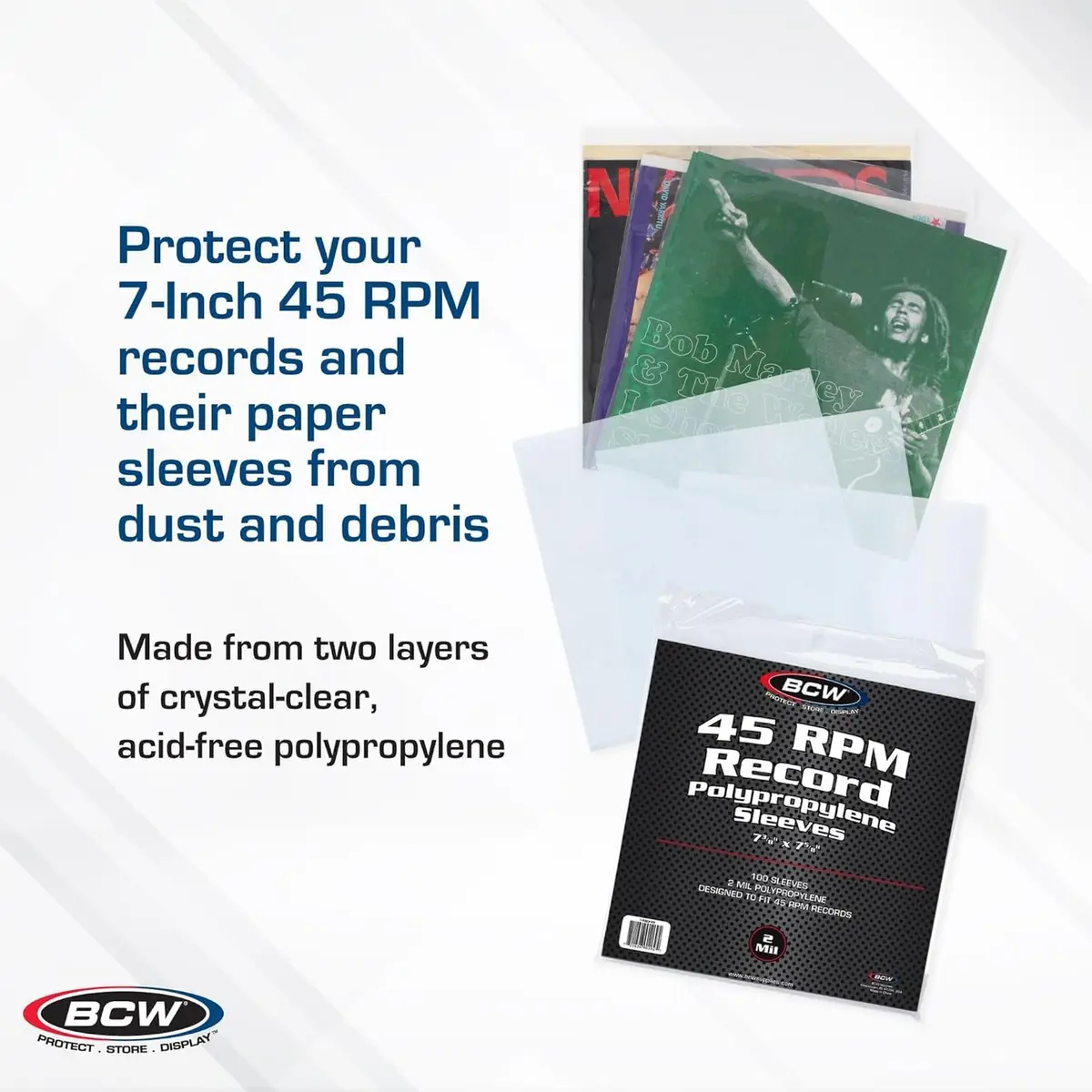 BCW 45 RPM Record Sleeves - 400 Count | 7.375 x 7.625 inches (18.7 x 19.4 cm) | Archival Polypropylene Outer Sleeves for 7-Inch Vinyl Records - view 2