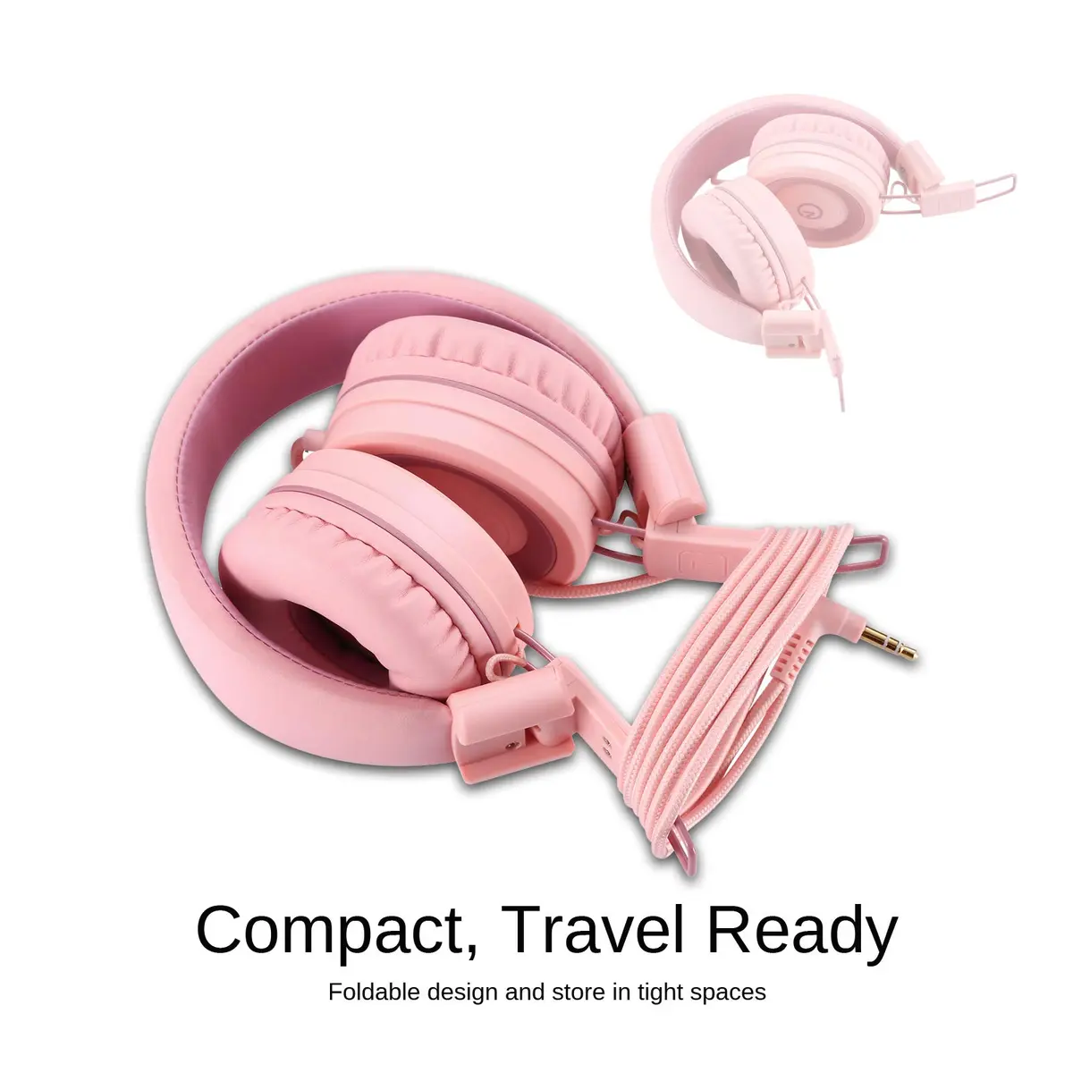 Noot Products K11 Kids Headphones Wired 3.5mm Jack Soft Pink | Tangle-Free, Adjustable & Foldable - view 5