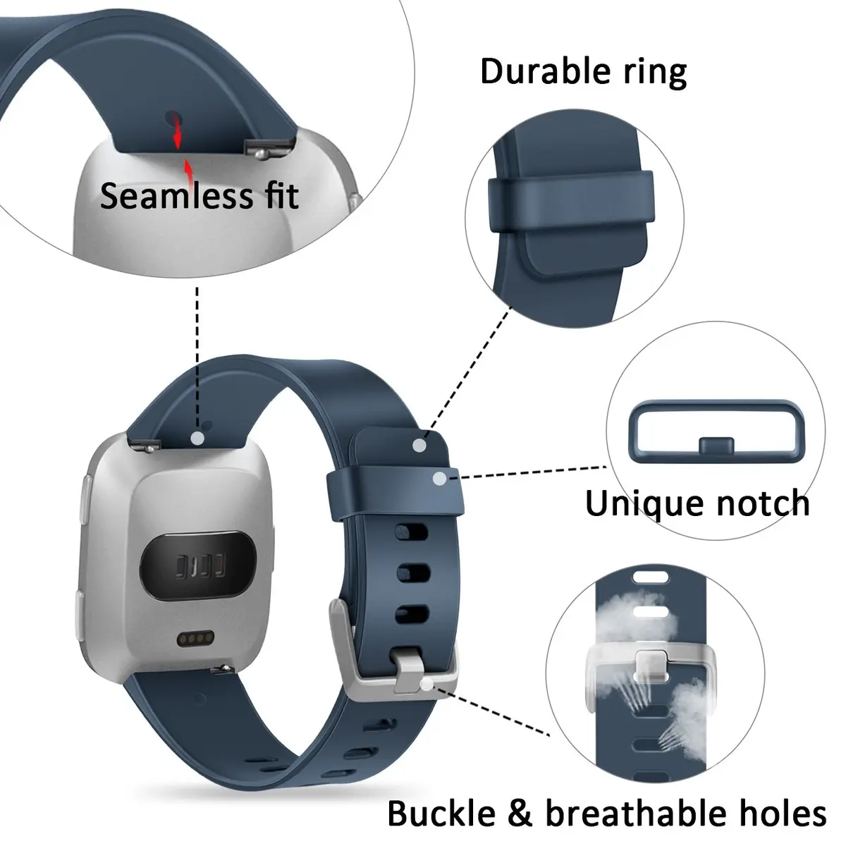 Wepro Sport Bands Compatible with Fitbit Versa 2 Bands for Women Men | Soft, Sweat-Resistant, Adjustable Wristbands - view 2