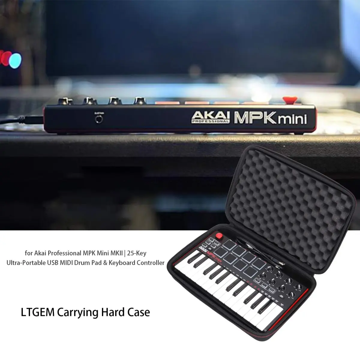 LTGEM Black EVA Hard Case for Akai Professional MPK Mini MK3/Play MK3 25-Key USB MIDI Keyboard Controller | Shockproof & Water-Resistant - view 7