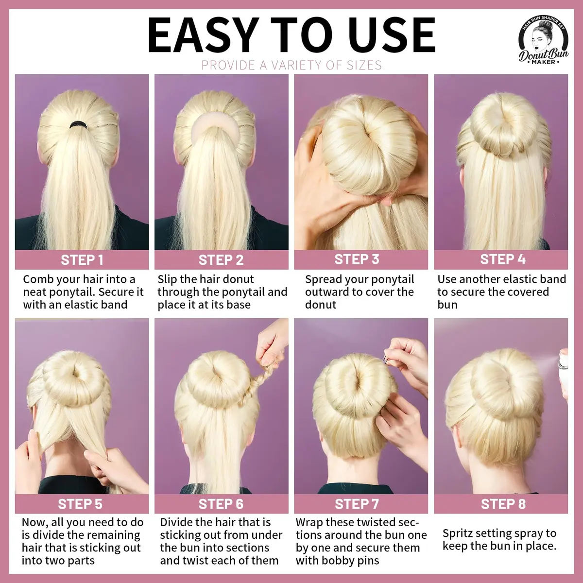 Teenitor Hair Bun Maker Set with Blonde Bobby Pins | Extra-Large, Large, Medium, Small Sizes for All Hair Types - view 6