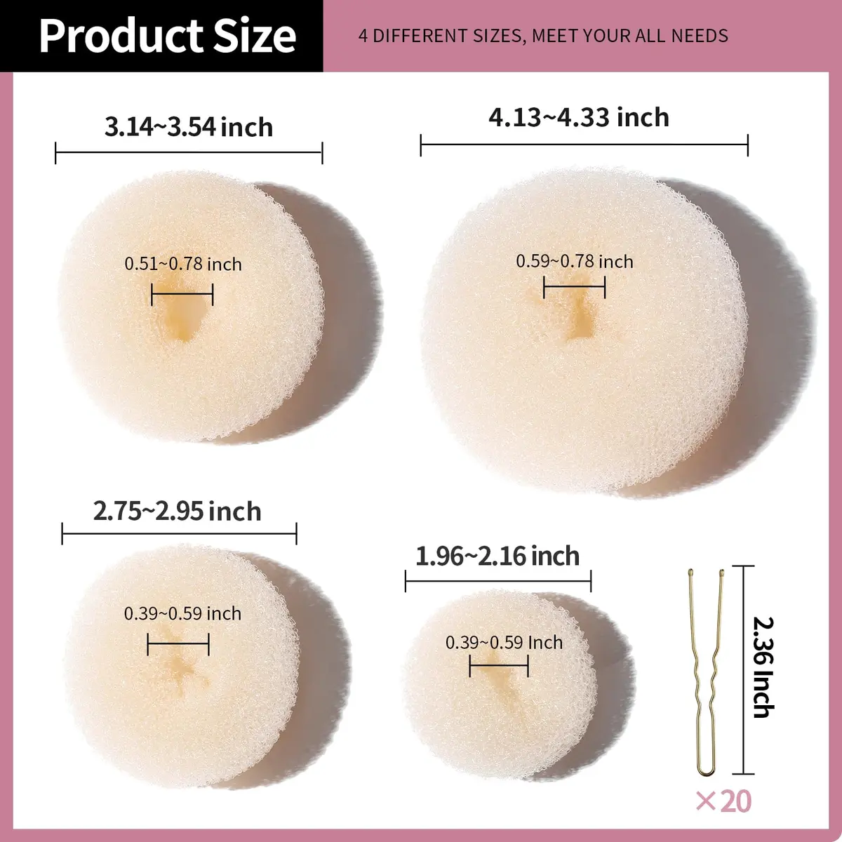 Teenitor Hair Bun Maker Set with Blonde Bobby Pins | Extra-Large, Large, Medium, Small Sizes for All Hair Types - view 7