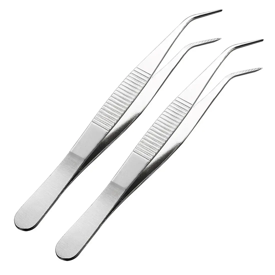 uxcell Curved Pointed Serrated Tweezers 140mm (5.5 Inch) | 2 Pcs Stainless Steel - main product image