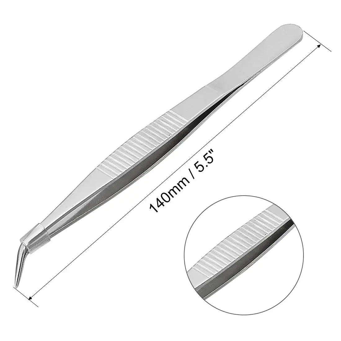 uxcell Curved Pointed Serrated Tweezers 140mm (5.5 Inch) | 2 Pcs Stainless Steel - view 2
