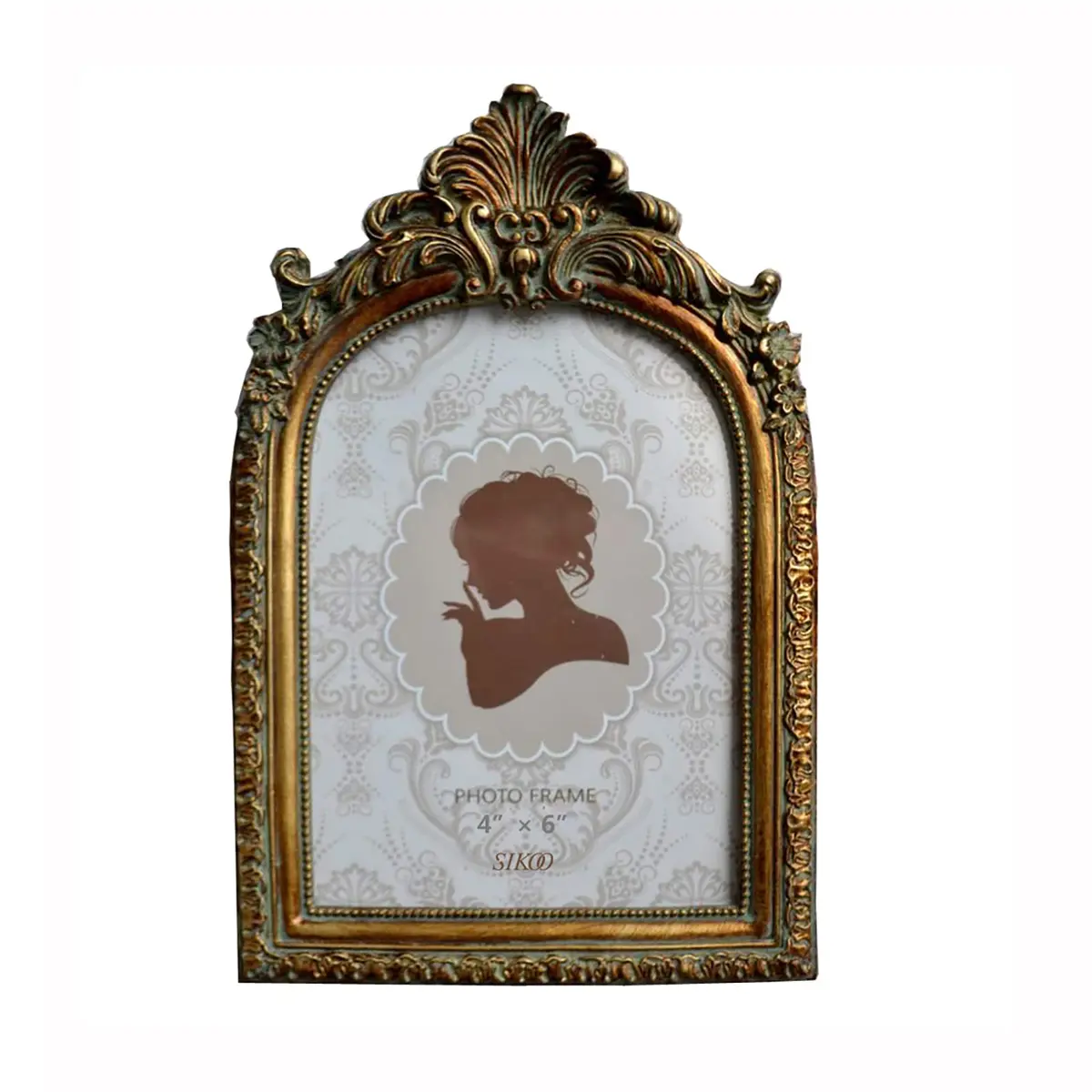 SIKOO Vintage 4x6 Picture Frame Antique Ornate Bronze Gold | Resin & Glass, Wall & Tabletop Display - main product image
