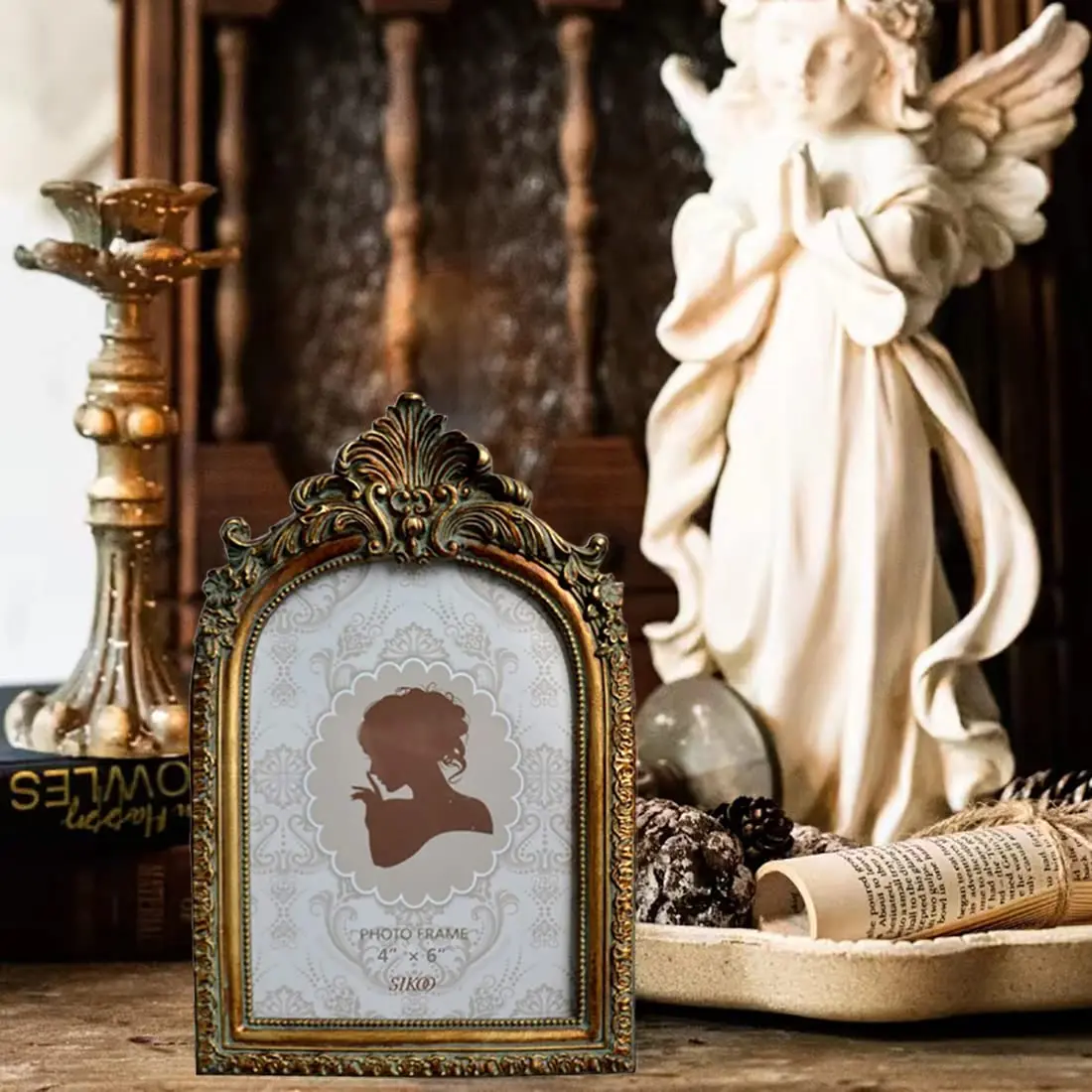 SIKOO Vintage 4x6 Picture Frame Antique Ornate Bronze Gold | Resin & Glass, Wall & Tabletop Display - view 8