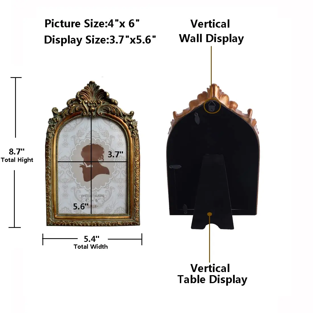SIKOO Vintage 4x6 Picture Frame Antique Ornate Bronze Gold | Resin & Glass, Wall & Tabletop Display - view 2