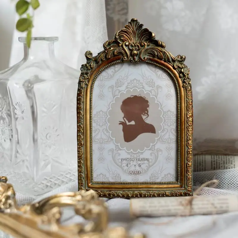 SIKOO Vintage 4x6 Picture Frame Antique Ornate Bronze Gold | Resin & Glass, Wall & Tabletop Display - view 4