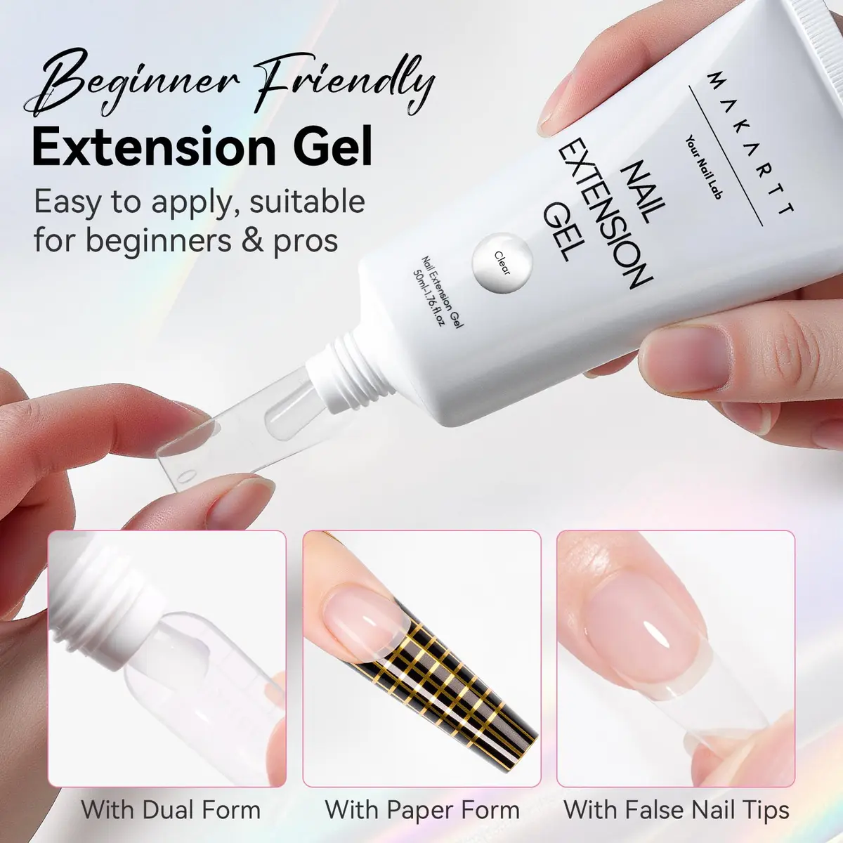 Makartt Clear Poly Nail Gel 50ML for Extensions, Overlays | Professional Salon Quality for DIY Nail Art - view 4