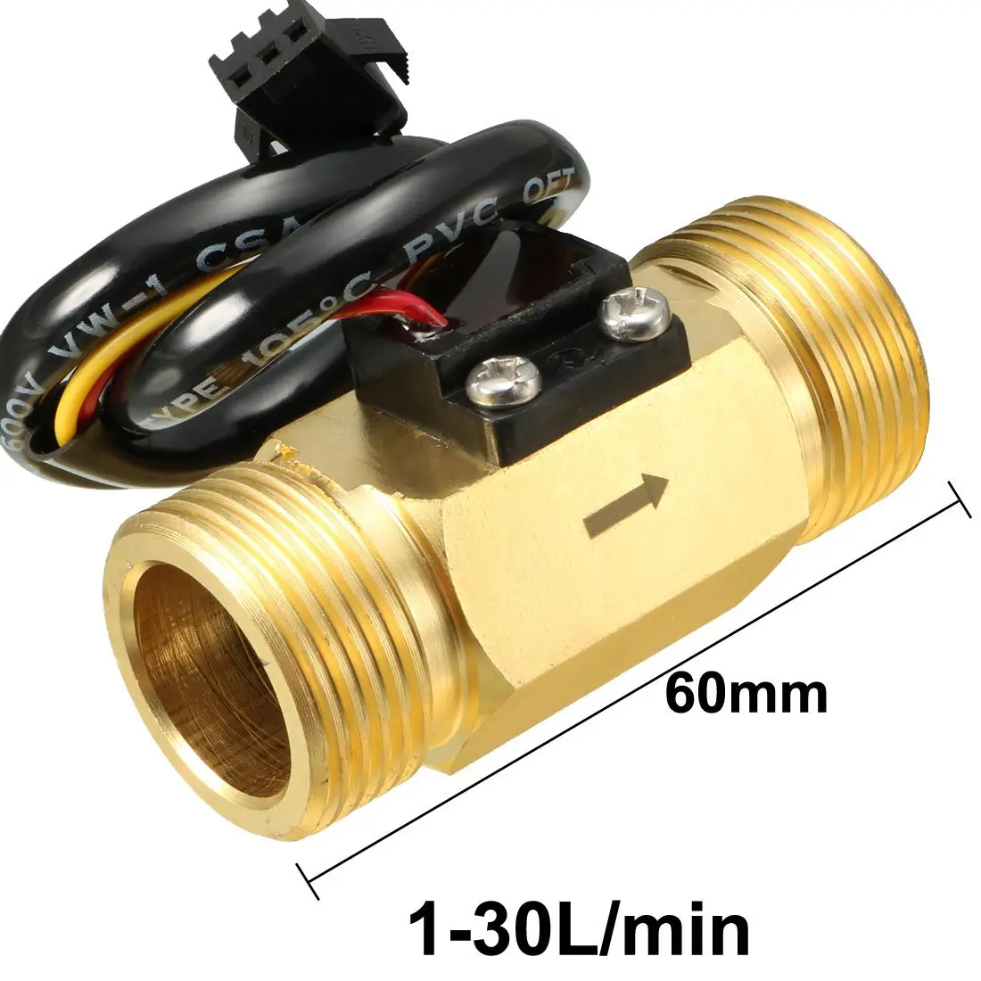 uxcell G1/2" Hall Effect Water Flow Sensor Switch 1-30L/min DC 5V | Brass Body - view 2