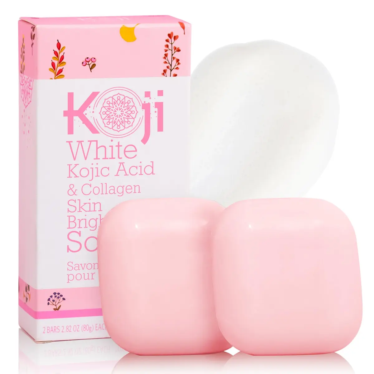Koji White Kojic Acid & Collagen Skin Brightening Soap for Face & Natural Glowing Skin - Moisturizer, Body Cleansing Bar, Reduce Wrinkles, Vegan, Paraben-Free, 2 Bars (5.64 oz) - main product image