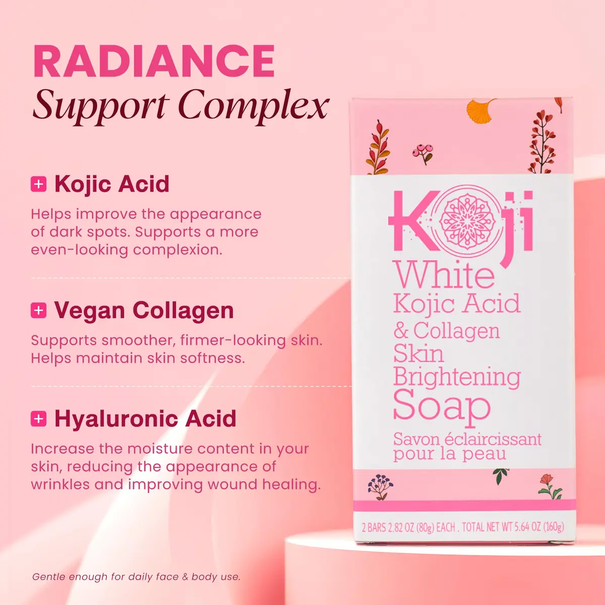 Koji White Kojic Acid & Collagen Skin Brightening Soap for Face & Natural Glowing Skin - Moisturizer, Body Cleansing Bar, Reduce Wrinkles, Vegan, Paraben-Free, 2 Bars (5.64 oz) - view 5