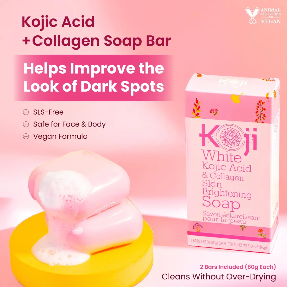 Koji White Kojic Acid & Collagen Skin Brightening Soap for Face & Natural Glowing Skin - Moisturizer, Body Cleansing Bar, Reduce Wrinkles, Vegan, Paraben-Free, 2 Bars (5.64 oz) - view 2