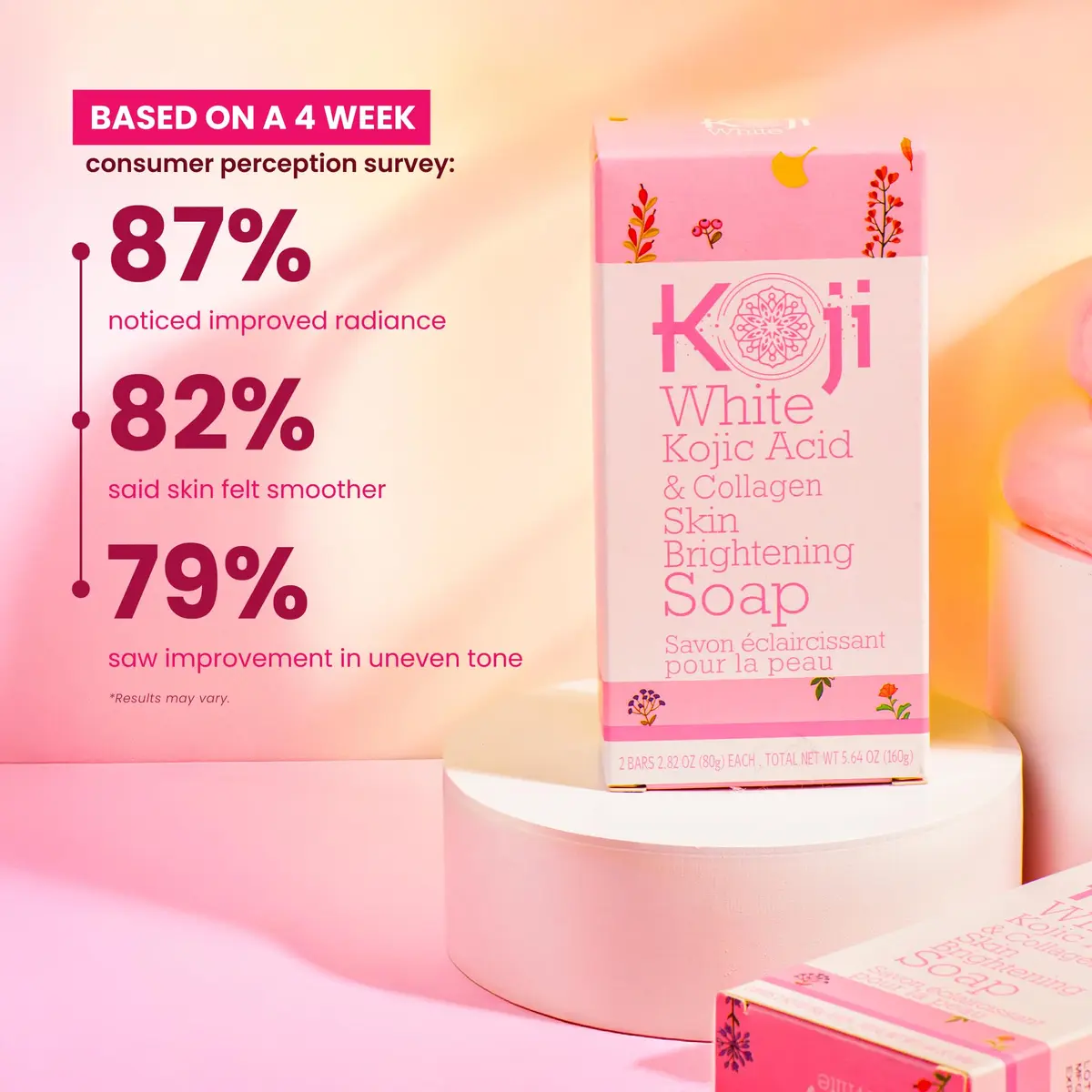 Koji White Kojic Acid & Collagen Skin Brightening Soap for Face & Natural Glowing Skin - Moisturizer, Body Cleansing Bar, Reduce Wrinkles, Vegan, Paraben-Free, 2 Bars (5.64 oz) - view 3