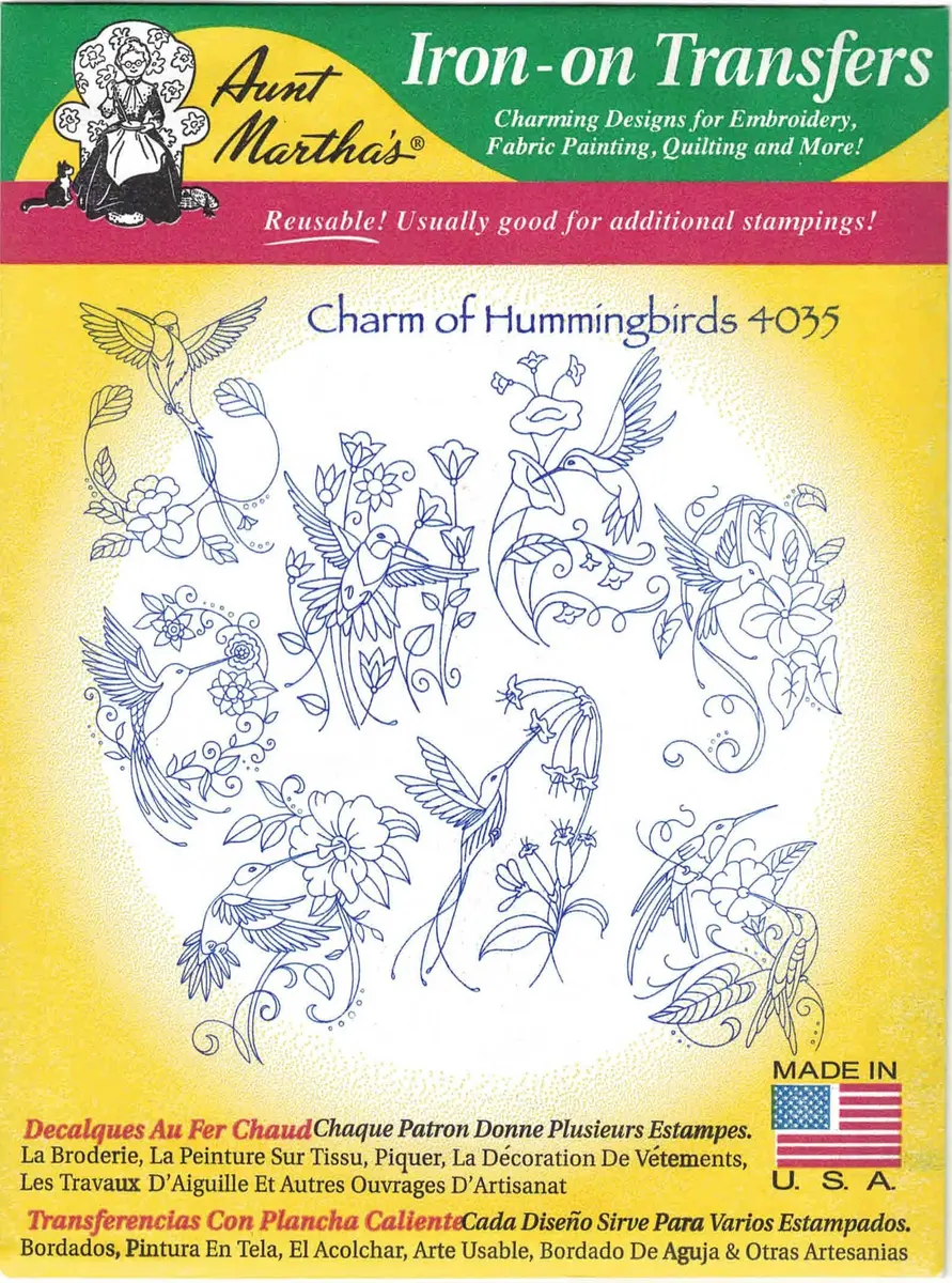 Aunt Martha's Charm of Hummingbirds Iron-On Transfer 18x24in Multicolor | Embroidery & Fabric Art - view 2