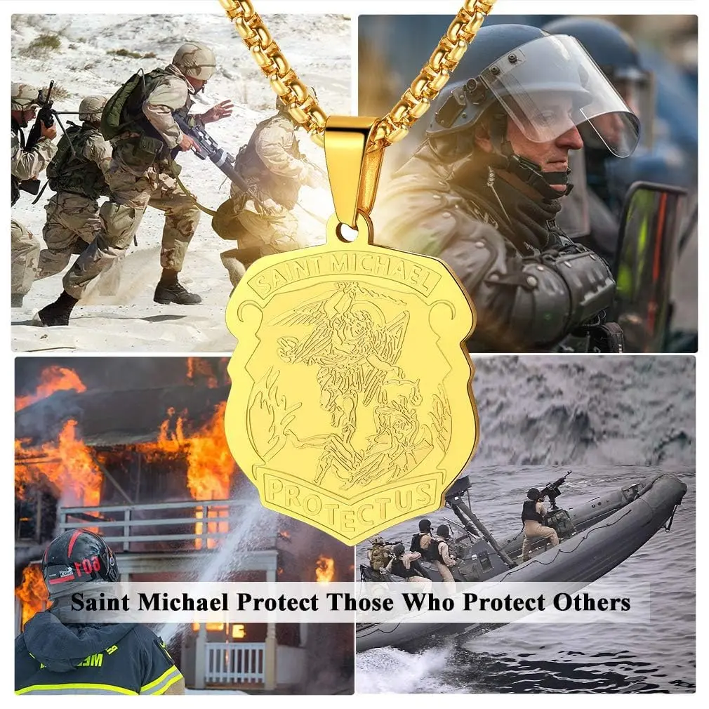 FaithHeart St Michael Archangel Pendant Necklace for Men, 50cm (20+2 inch) Gold Stainless Steel - view 6