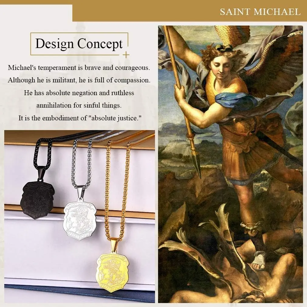 FaithHeart St Michael Archangel Pendant Necklace for Men, 50cm (20+2 inch) Gold Stainless Steel - view 4