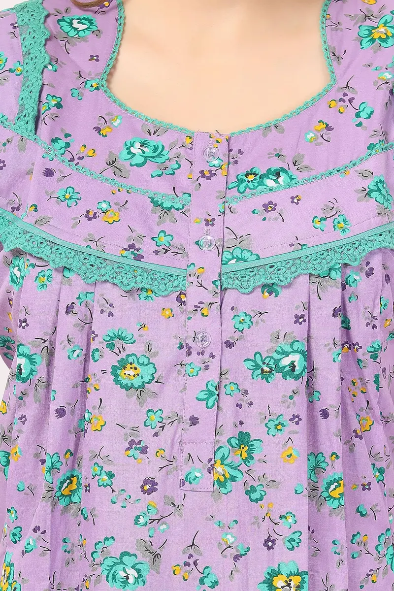 Soulemo Women's Cotton Floral Maxi Nightgown Purple L (Bust 44) | Soft Fabric for Sleep & Relaxation - view 2