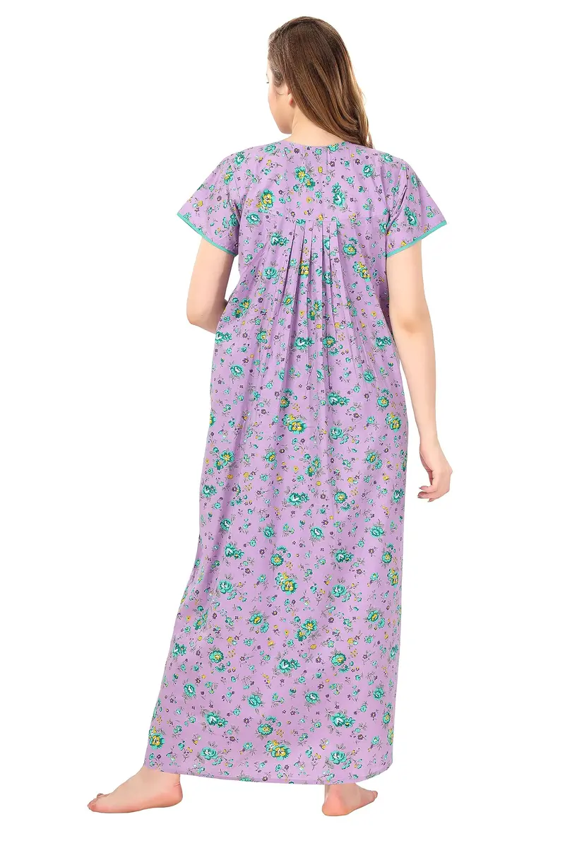 Soulemo Women's Cotton Floral Maxi Nightgown Purple L (Bust 44) | Soft Fabric for Sleep & Relaxation - view 3