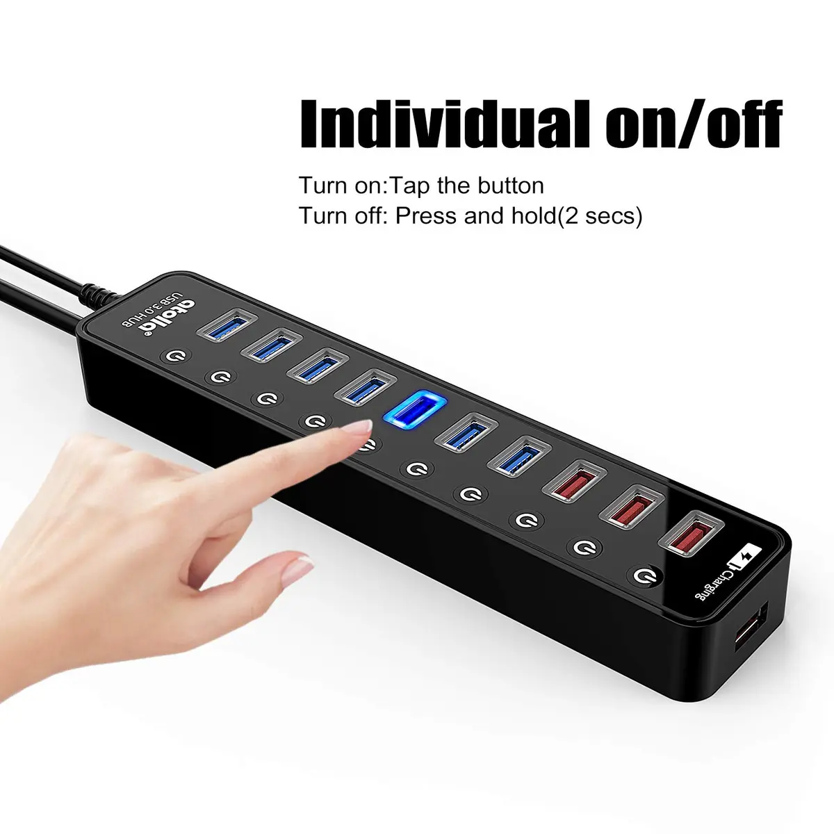 atolla Powered USB 3.0 Hub with 11 Ports | 7 Data + 4 Charging Ports, 12V/4A Power Adapter, Plug & Play (70-120c) - view 5