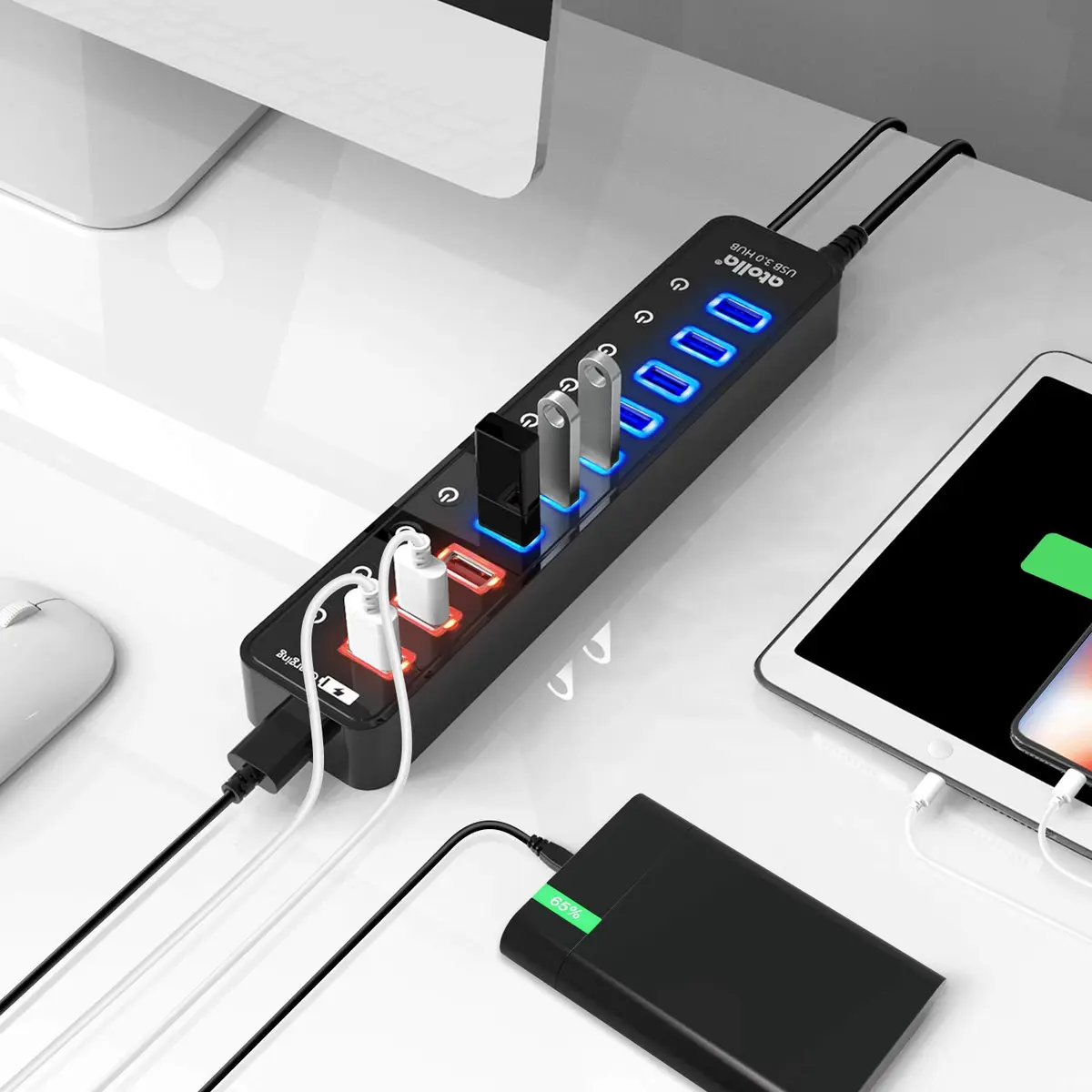 atolla Powered USB 3.0 Hub with 11 Ports | 7 Data + 4 Charging Ports, 12V/4A Power Adapter, Plug & Play (70-120c) - view 7