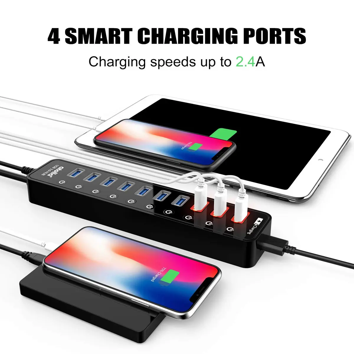 atolla Powered USB 3.0 Hub with 11 Ports | 7 Data + 4 Charging Ports, 12V/4A Power Adapter, Plug & Play (70-120c) - view 3