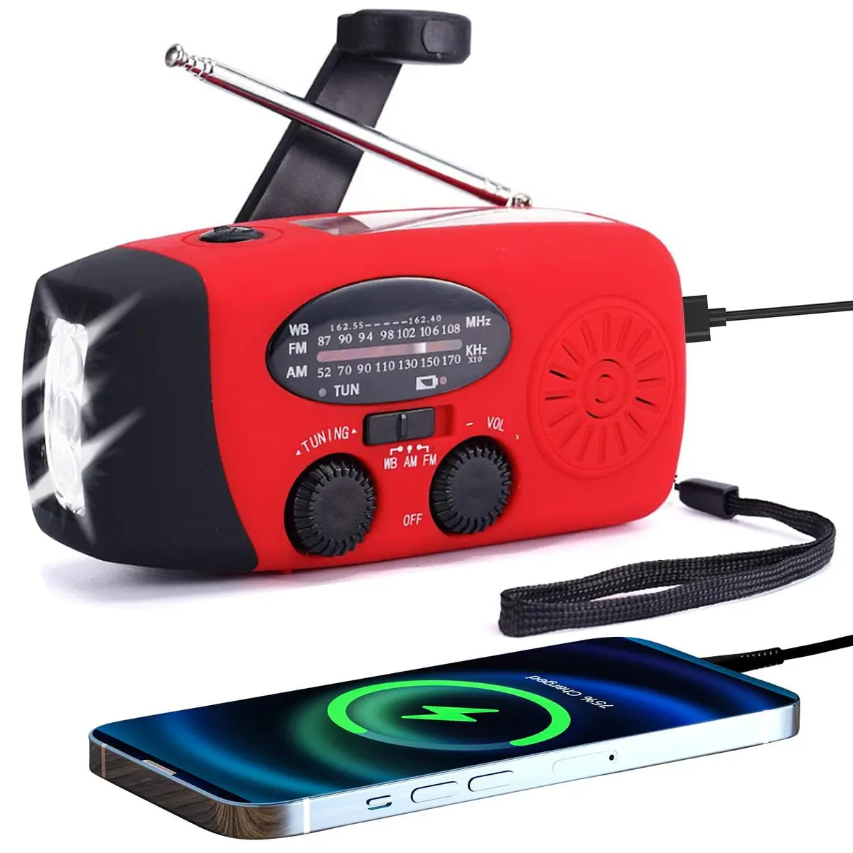 TFTDOUP Emergency Weather Radio with Flashlight & Phone Charger, Red, 2000mAh Battery | AM/FM/NOAA Broadcasts - main product image
