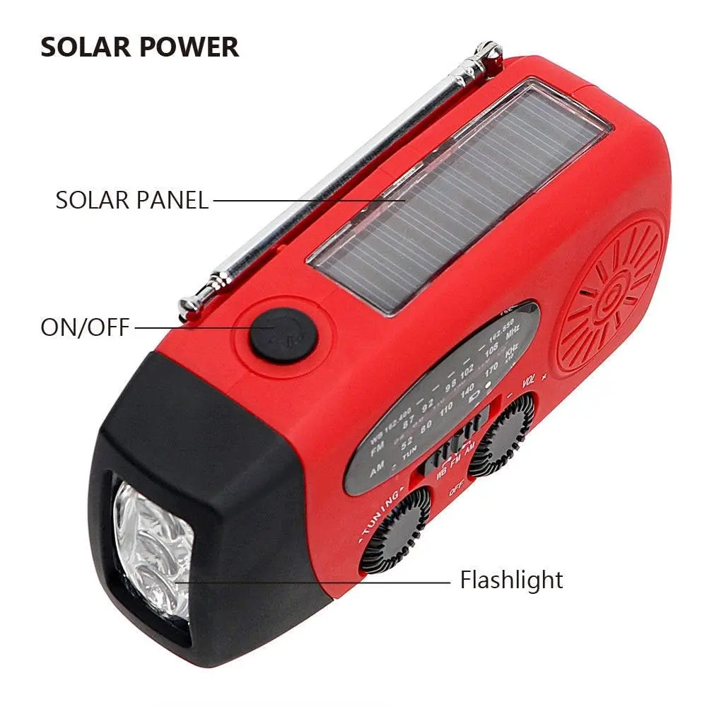 TFTDOUP Emergency Weather Radio with Flashlight & Phone Charger, Red, 2000mAh Battery | AM/FM/NOAA Broadcasts - view 4