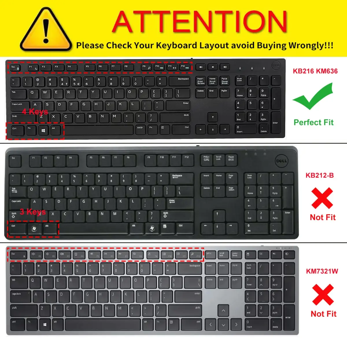 CaseBuy Silicone Keyboard Cover for Dell KB216 KM636 US Layout | Dustproof & Waterproof Protection - view 2