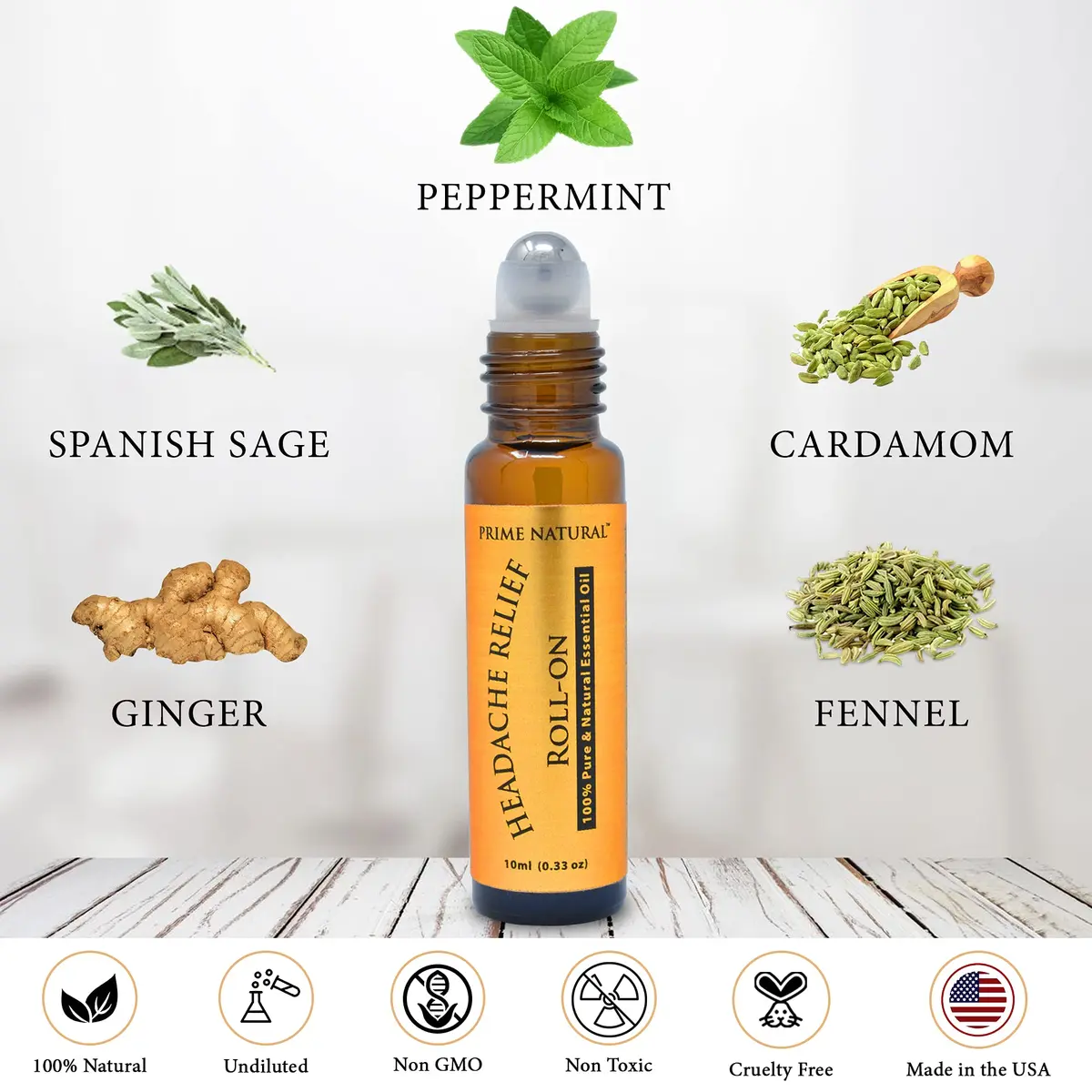 PRIME NATURAL Headache Relief Essential Oil Roll On 10ml | Calming, Soothing & Grounding for Migraine & Tension - view 2