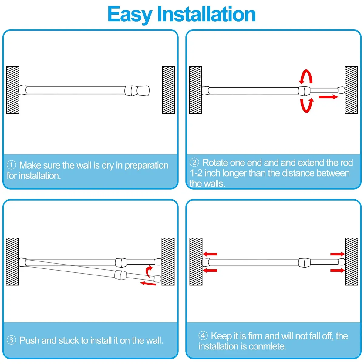 SIQUK 6 Pack Adjustable Spring Tension Rods 40-71 cm (15.7-28 Inches) | White, Stainless Steel, No-Drill Installation - view 4