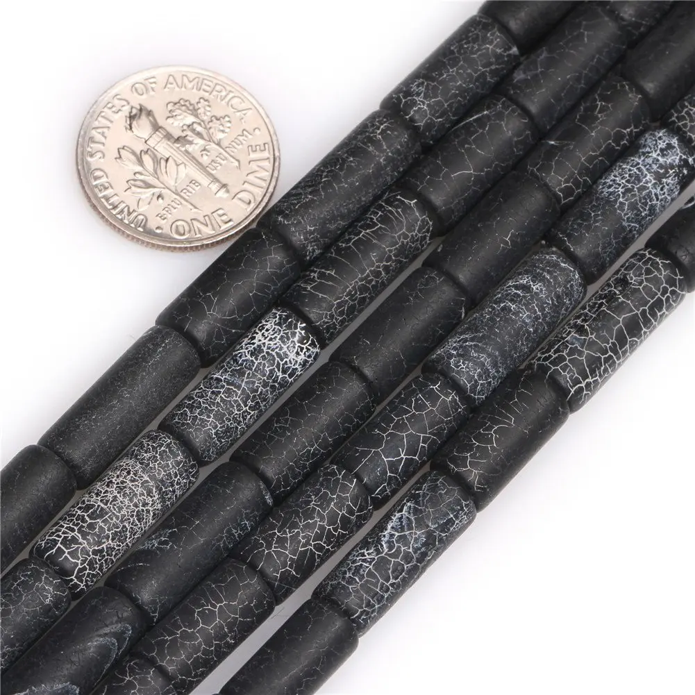 Joe Foreman Black Agate Beads for Jewelry Making 6x16mm | Natural Gemstone, Frosted Tube, 15" - main product image