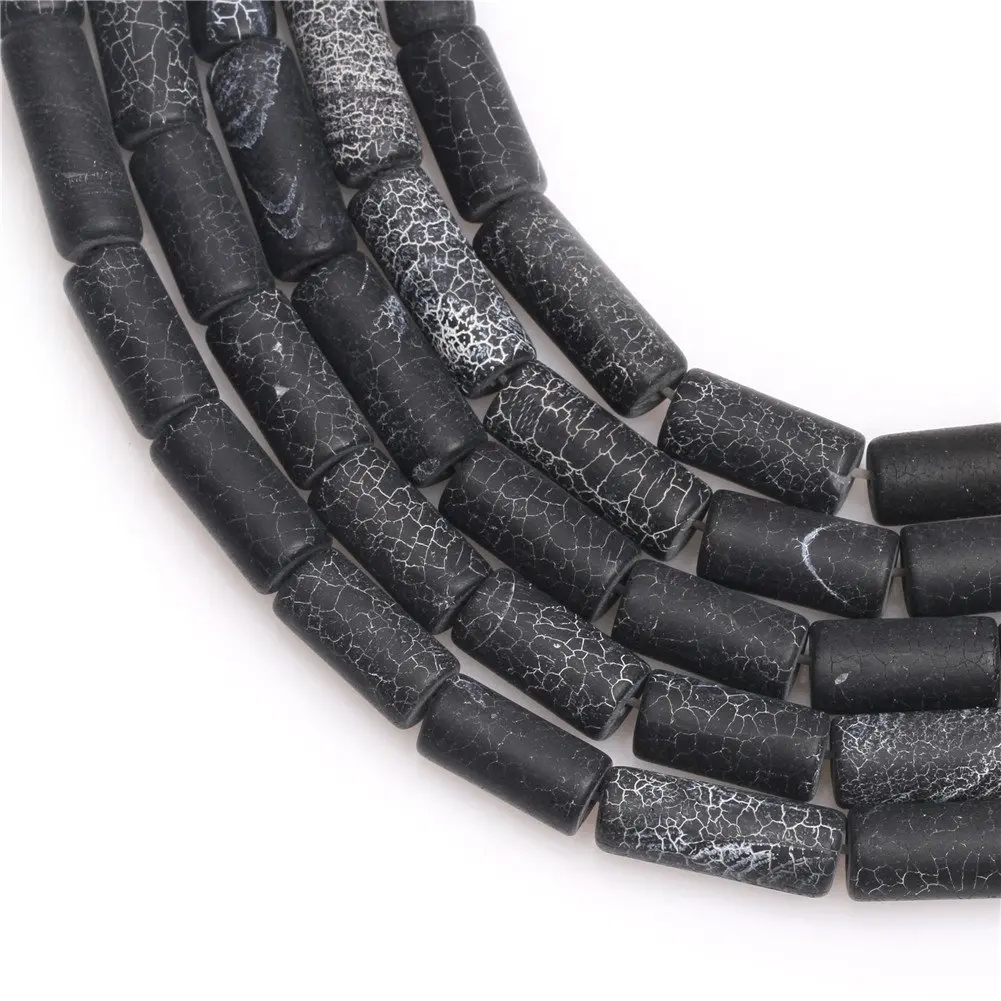 Joe Foreman Black Agate Beads for Jewelry Making 6x16mm | Natural Gemstone, Frosted Tube, 15" - view 2