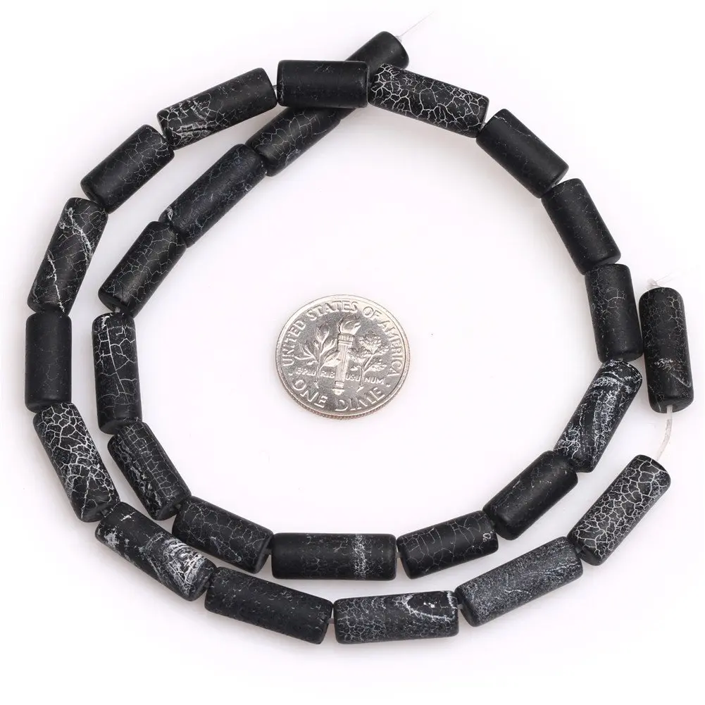 Joe Foreman Black Agate Beads for Jewelry Making 6x16mm | Natural Gemstone, Frosted Tube, 15" - view 3