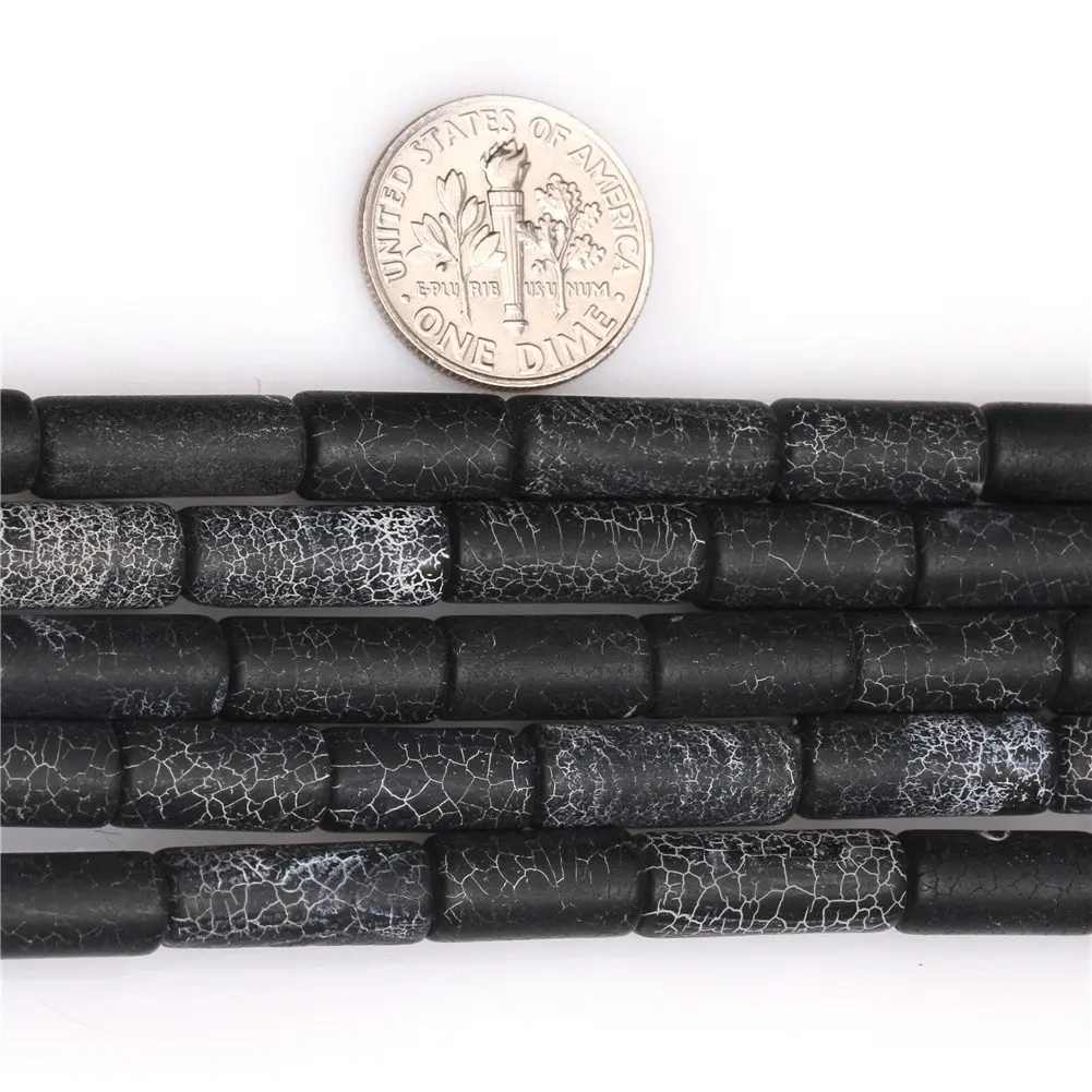 Joe Foreman Black Agate Beads for Jewelry Making 6x16mm | Natural Gemstone, Frosted Tube, 15" - view 4