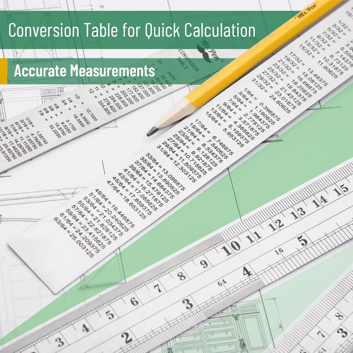 Mr. Pen Metal Straight Edge Ruler Set 4 pcs | 15.2cm, 20.3cm, 30.5cm, 35.6cm (6"-14") - view 4