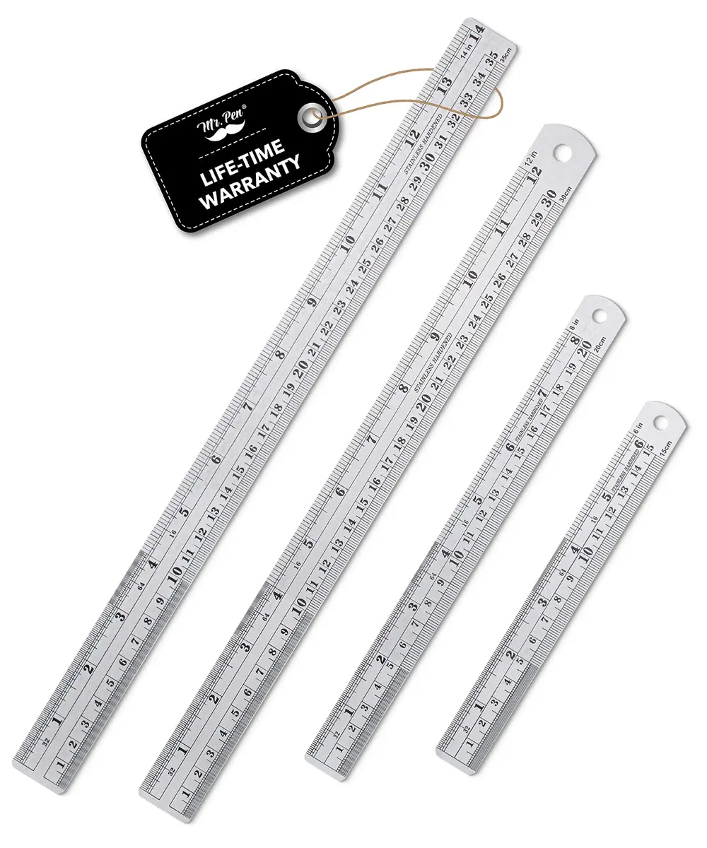 Mr. Pen Metal Straight Edge Ruler Set 4 pcs | 15.2cm, 20.3cm, 30.5cm, 35.6cm (6"-14") - main product image