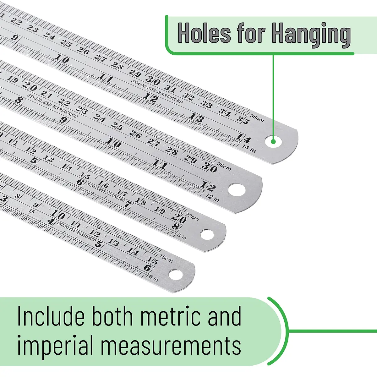 Mr. Pen Metal Straight Edge Ruler Set 4 pcs | 15.2cm, 20.3cm, 30.5cm, 35.6cm (6"-14") - view 3