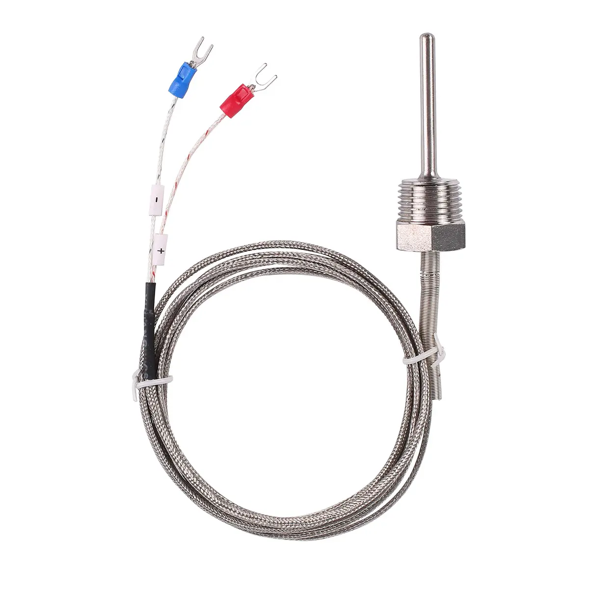 Jaybva K Type Thermocouple Sensor Probe 0-500℃ (50mm Length, 2m Shielded Wire) | Waterproof Industrial Temperature Measurement - main product image