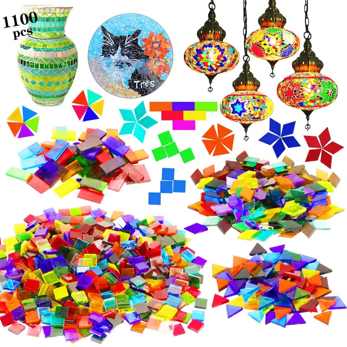 Csdtylh 1100 Pcs Glass Mosaic Tiles | Bulk Craft Supplies for Home & Art Projects - main product image