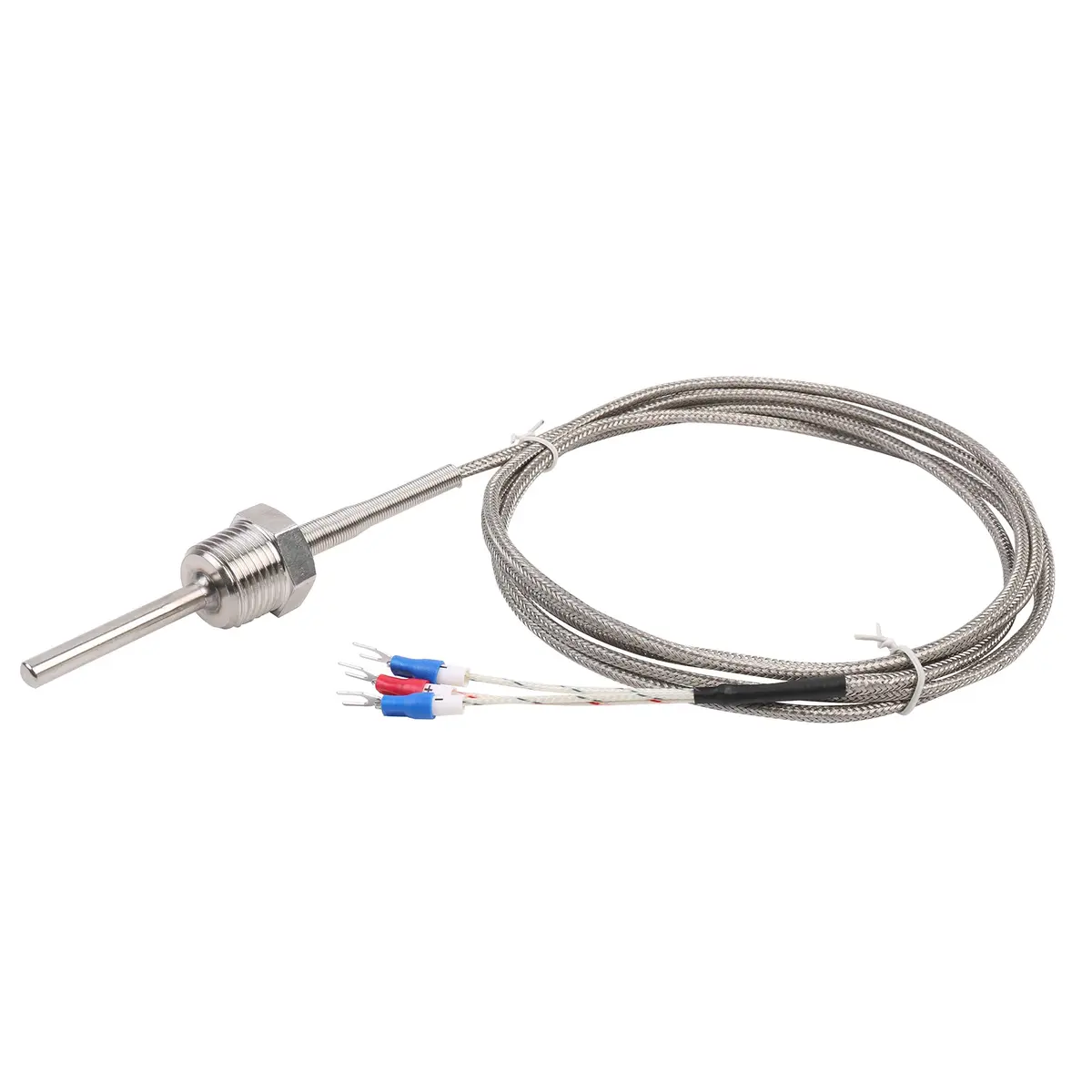 Jaybva Waterproof RTD PT100 Temperature Sensor Probe -50~500℃ | 3-Wire Stainless Steel NPT1/2" Pipe Thread with 2m Shielded Wire - main product image