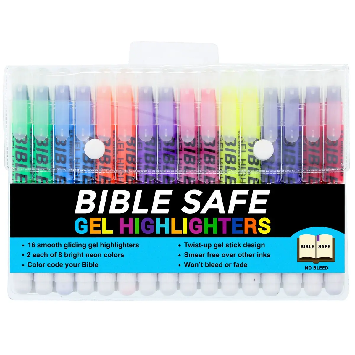 US Office Supply Bible Safe Highlighter Set of 16 | No Bleed Pastel Gel Markers for Bible Study & Journaling - main product image