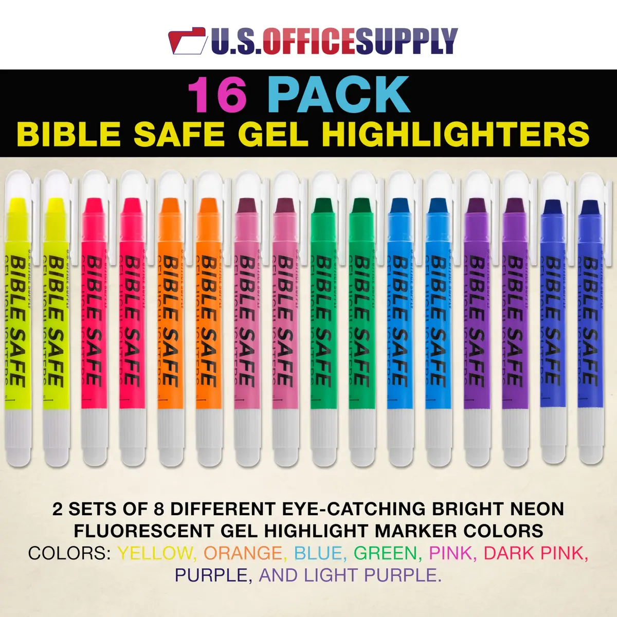 US Office Supply Bible Safe Highlighter Set of 16 | No Bleed Pastel Gel Markers for Bible Study & Journaling - view 2