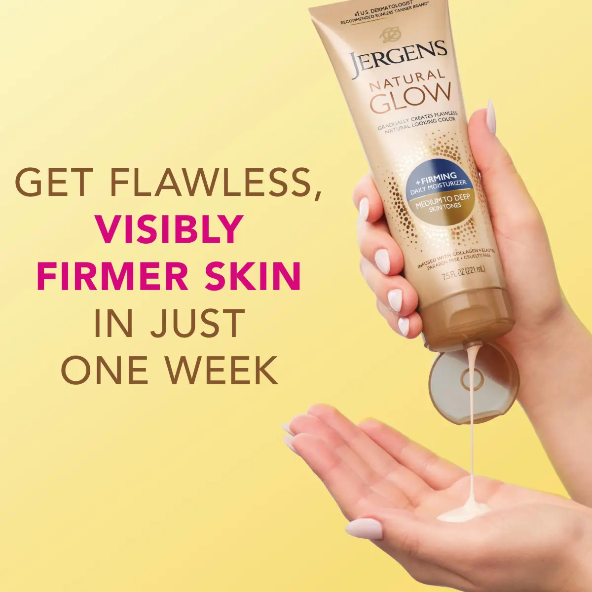 Jergens Natural Glow + Firming Daily Moisturizer Medium to Tan Skin Tones 222ml (7.5 Fl Oz) | Gradual Sunless Tanner with Cellulite Reduction - view 5
