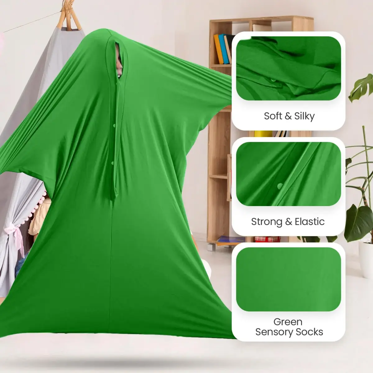 Sensory4U Kids Medium Green Body Sock | Calming Compression Sack for Autism, ADHD, Anxiety - view 4