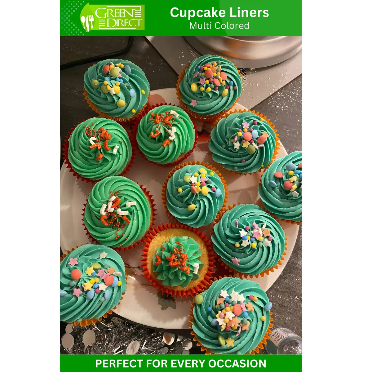 Green Direct Cupcake Liners - Standard Size Paper Baking Cups 2 in (5.08 cm) | Bright Multi Colors, Pack of 500 - view 3